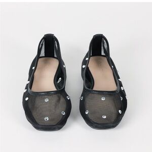 Chic Black Mesh Flats with Rhinestone Details